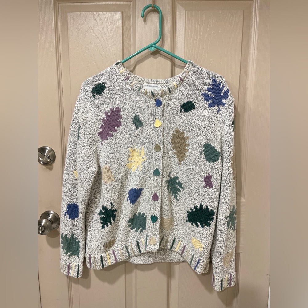 Christopher & Banks Multicolor Hand Embroidered Leaf Grandmacore Cardigan SZ L.